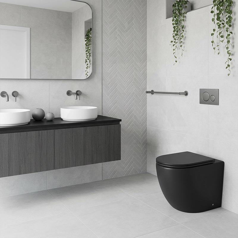 Fienza Koko Rimless Tornado Flush Wall-Faced Pan 570x360x445mm - Matt Black