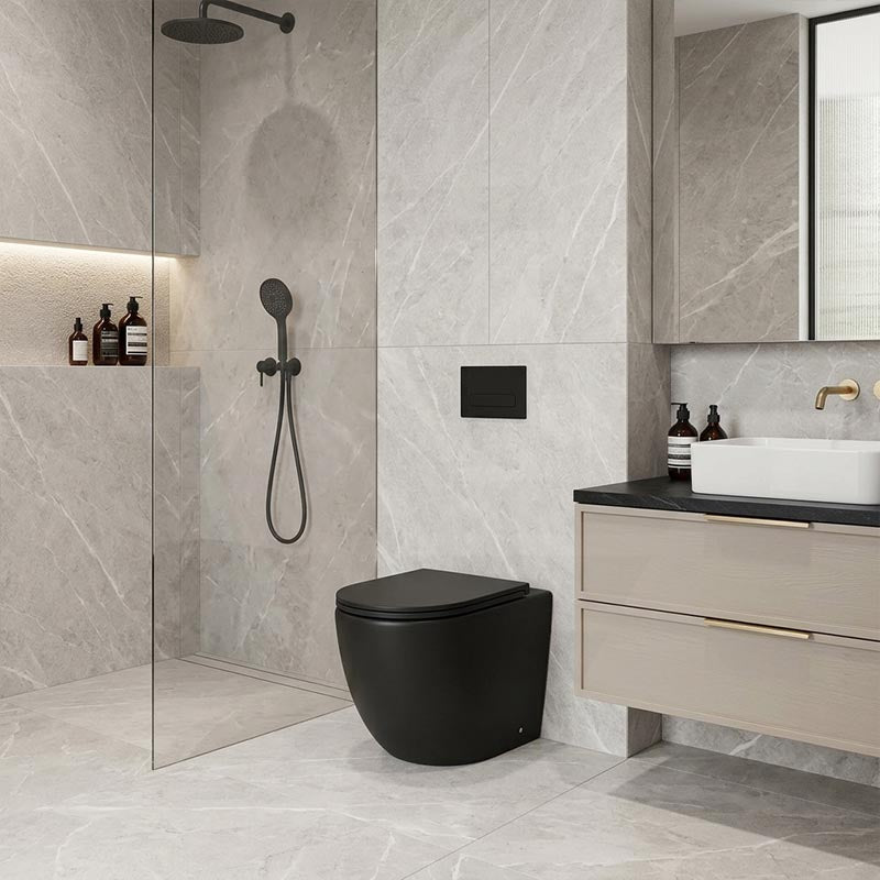 Fienza Koko Rimless Tornado Flush Wall-Faced Pan 570x360x445mm - Matt Black