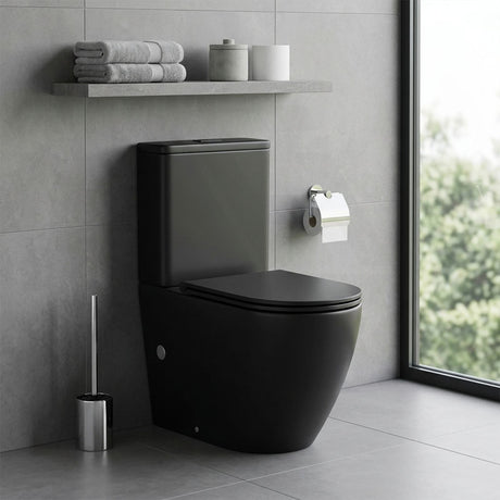 Fienza Koko Rimless Tornado Back to Wall Toilet Suite with Slim Seat 660x385x850mm - Matt Black