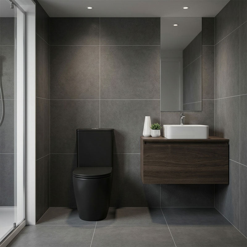 Fienza Koko Rimless Tornado Back to Wall Toilet Suite with Slim Seat 660x385x850mm - Matt Black