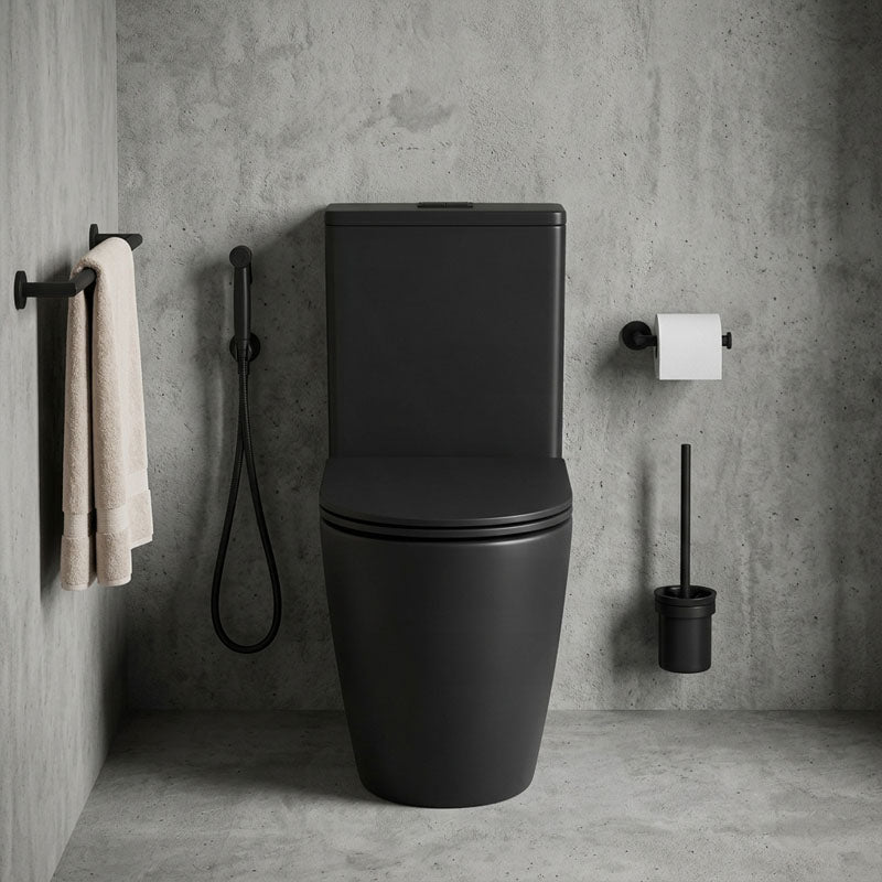Fienza Koko Rimless Tornado Back to Wall Toilet Suite with Slim Seat 660x385x850mm - Matt Black