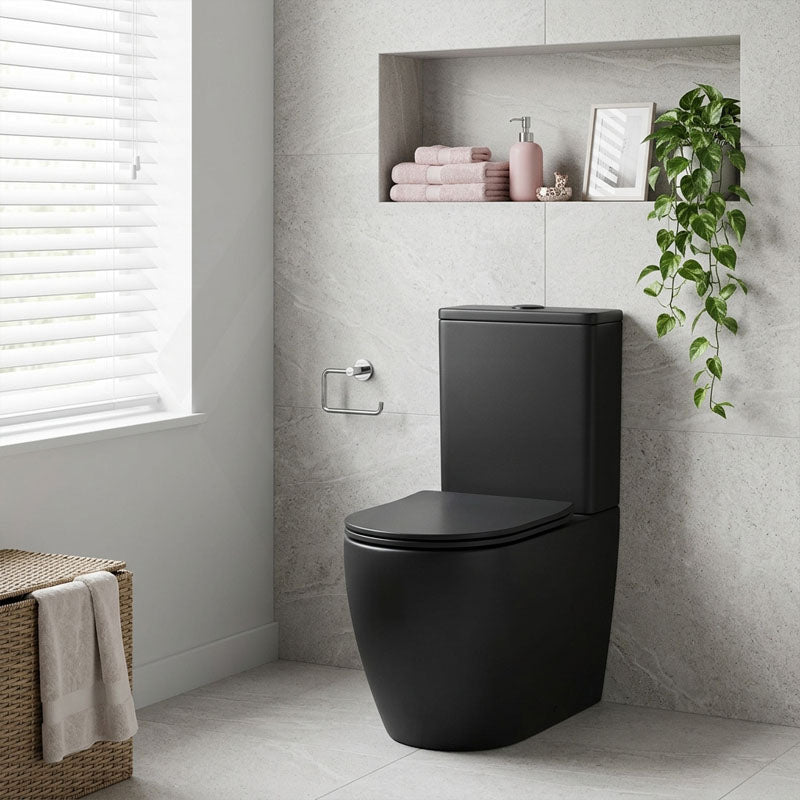 Fienza Koko Rimless Tornado Back to Wall Toilet Suite with Slim Seat 660x385x850mm - Matt Black