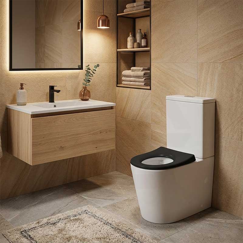Fienza Isabella Junior Rimless Tornado Flush Back to Wall Toilet Suite  Anti-Vandal Kit Available 600x335x755mm - Variant Colour Seat