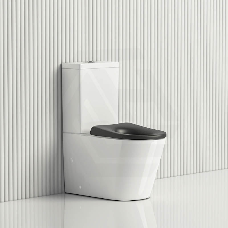 Fienza 600x335x755mm Isabella Junior Rimless Tornado Flush Back to Wall Toilet Suite with White/Black Seat & Anti-Vandal Kit Available