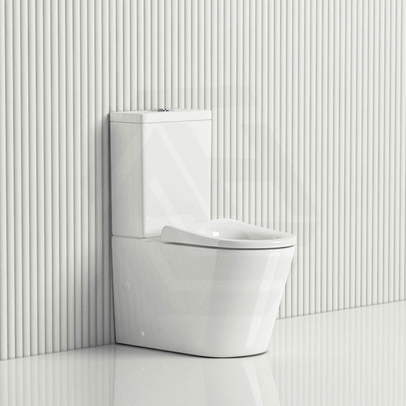 Fienza 600x335x755mm Isabella Junior Rimless Tornado Flush Back to Wall Toilet Suite with White/Black Seat & Anti-Vandal Kit Available