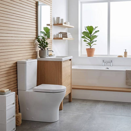 Fienza Tono Tornado Rimless Back to Wall Toilet Suite Slim Seat Available 660x360x885mm - Gloss White
