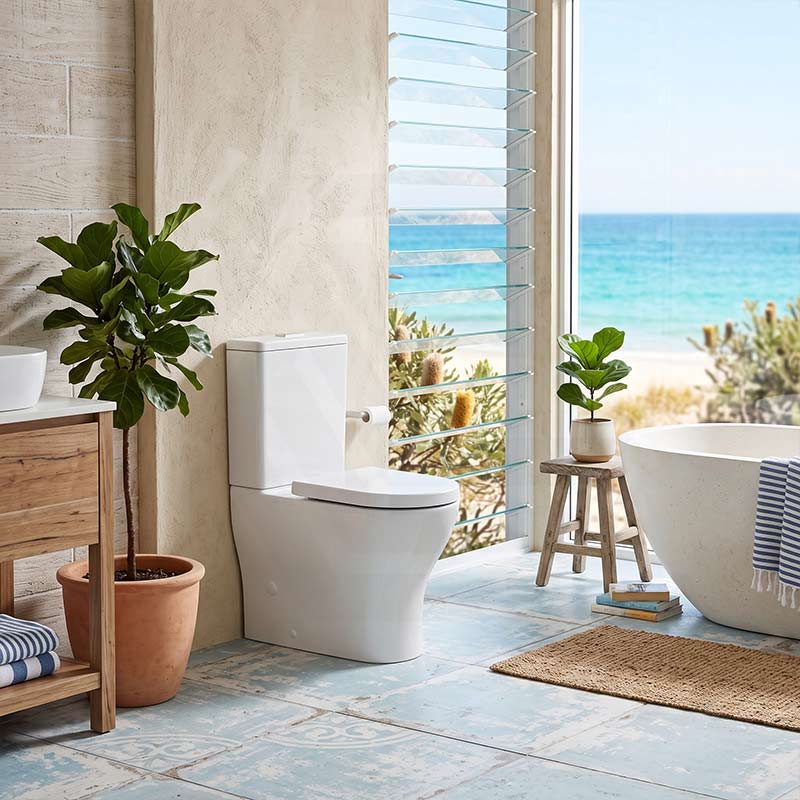 Fienza Tono Tornado Rimless Back to Wall Toilet Suite Slim Seat Available 660x360x885mm - Gloss White