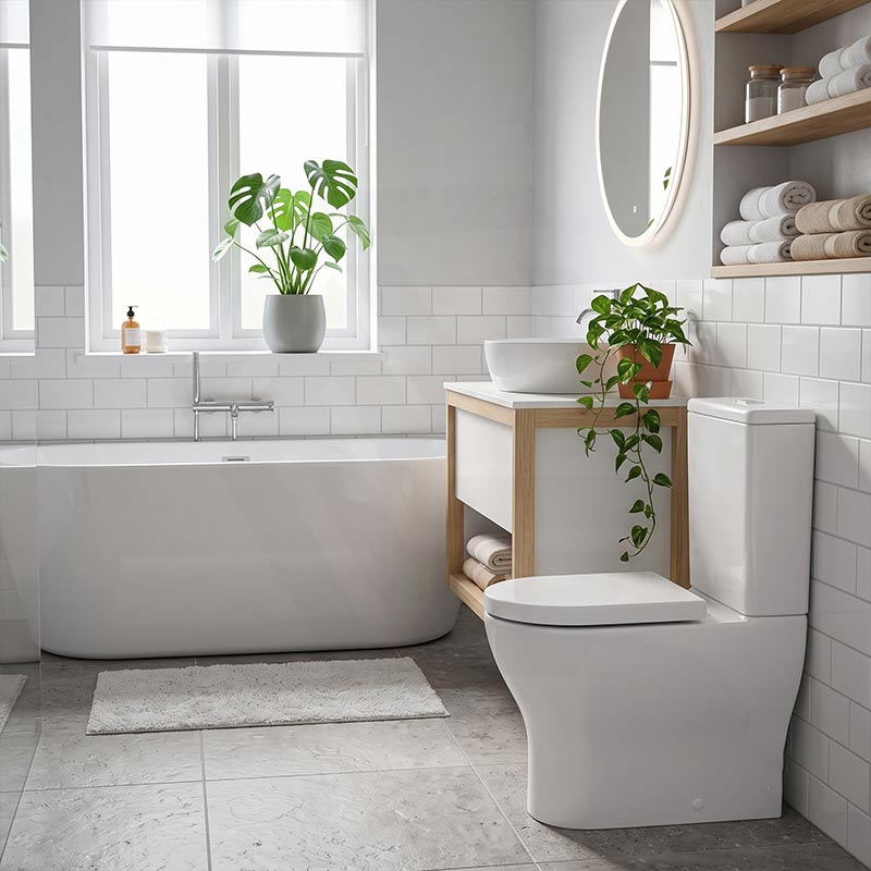 Fienza Tono Tornado Rimless Back to Wall Toilet Suite Slim Seat Available 660x360x885mm - Gloss White