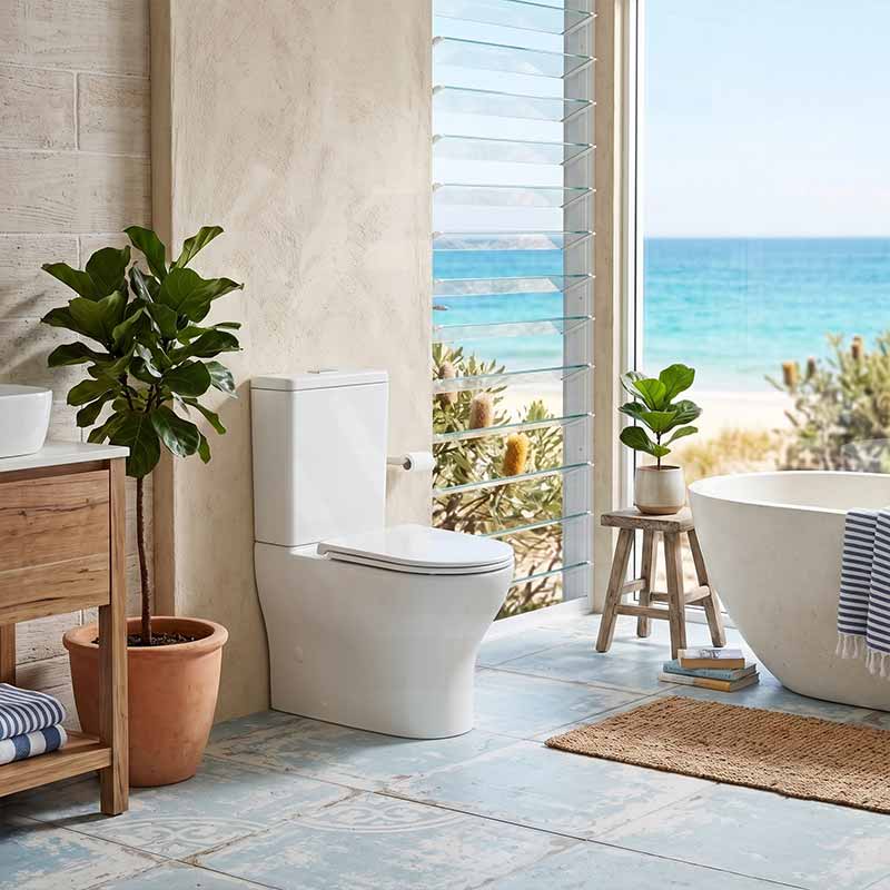 Fienza Tono Tornado Rimless Back to Wall Toilet Suite Slim Seat Available 660x360x885mm - Gloss White