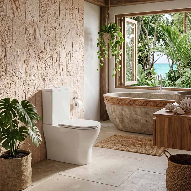 Fienza Tono Tornado Rimless Back to Wall Toilet Suite Slim Seat Available 660x360x885mm - Gloss White