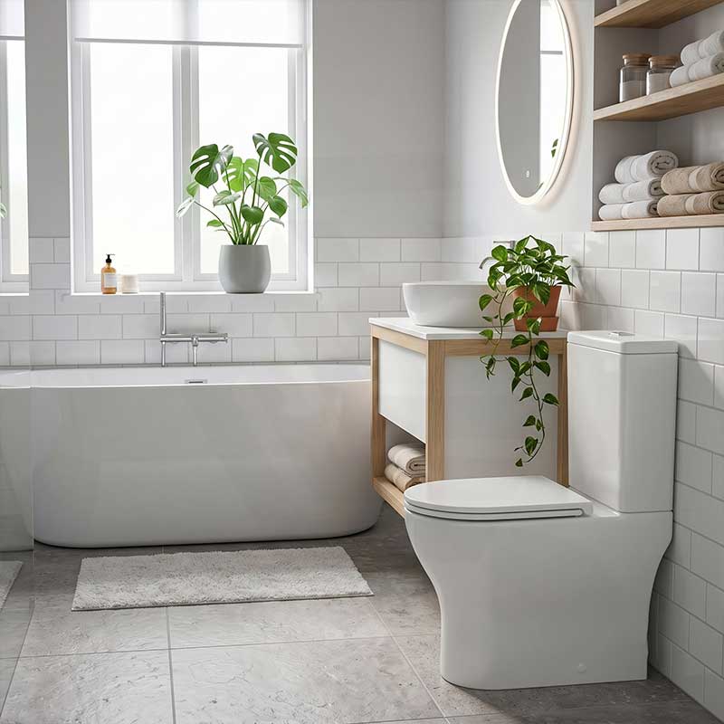 Fienza Tono Tornado Rimless Back to Wall Toilet Suite Slim Seat Available 660x360x885mm - Gloss White