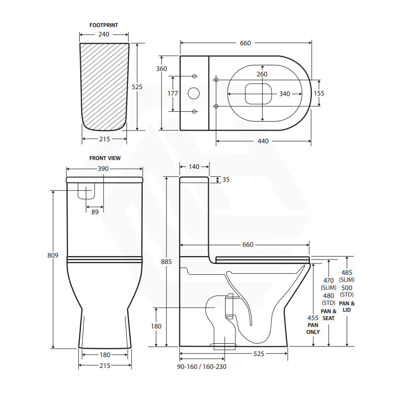 Fienza Tono Tornado Rimless Back to Wall Toilet Suite Slim Seat Available 660x360x885mm - Gloss White