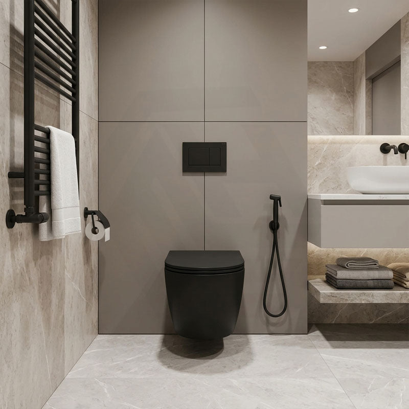 Fienza Koko Tornado Rimless Wall Hung Toilet Pan Only with Slim Seat 490x365x350mm - Matt Black/Matt White