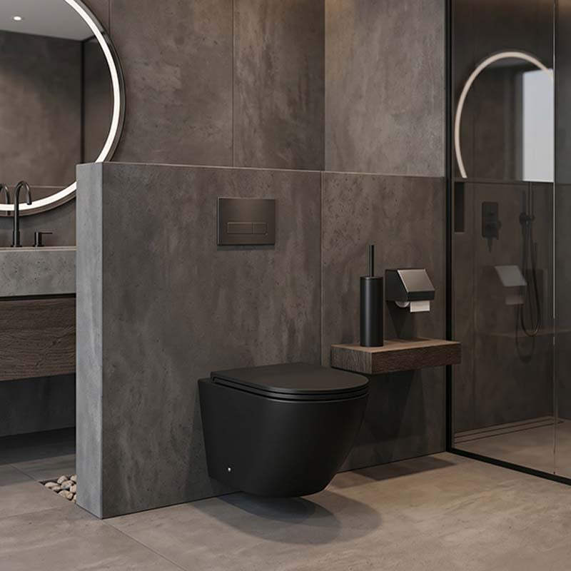 Fienza Koko Tornado Rimless Wall Hung Toilet Pan Only with Slim Seat 490x365x350mm - Matt Black/Matt White