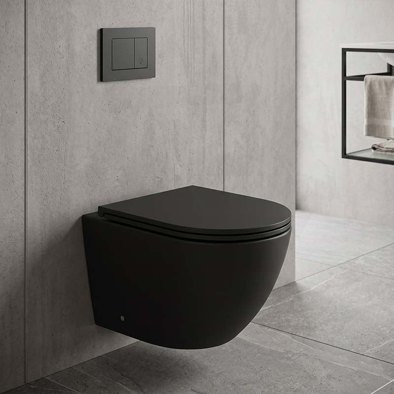 Fienza Koko Tornado Rimless Wall Hung Toilet Pan Only with Slim Seat 490x365x350mm - Matt Black/Matt White