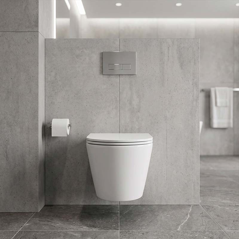 Fienza Koko Tornado Rimless Wall Hung Toilet Pan Only with Slim Seat 490x365x350mm - Matt Black/Matt White