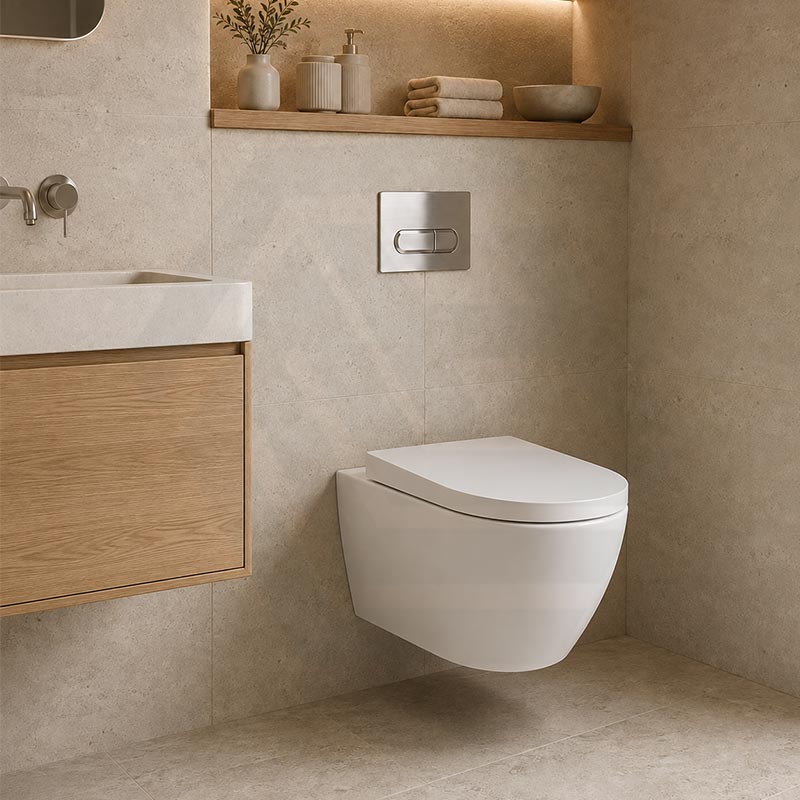 Fienza Koko Rimless Tornado Flush Wall Hung Toilet Pan Only 490x365x365mm - Gloss White/Matt White