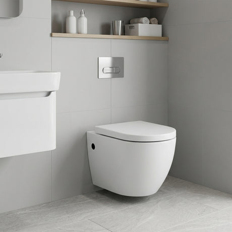 Fienza Koko Rimless Tornado Flush Wall Hung Toilet Pan 490x365x365mm - Gloss White
