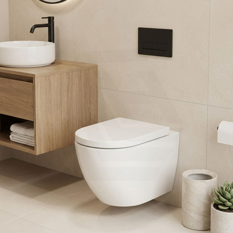 Fienza Koko Rimless Tornado Flush Wall Hung Toilet Pan Only 490x365x365mm - Gloss White