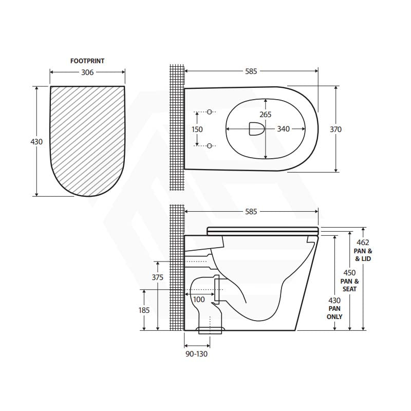 Fienza Aluca Rimless Tornado Wall-Faced Toilet Pan with Slim Seat Option 585x370x455/462mm - Gloss White