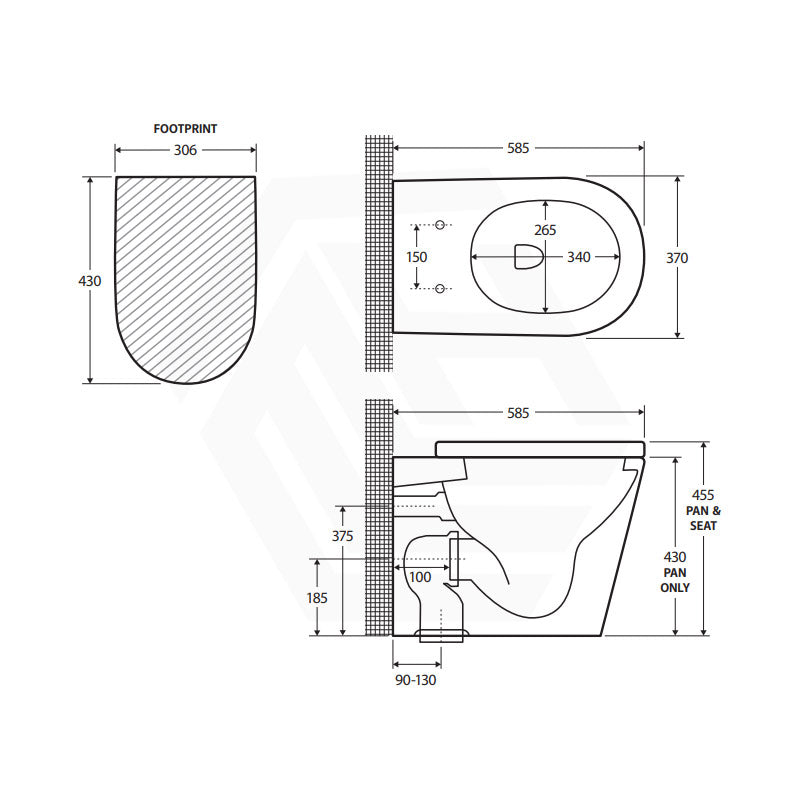 Fienza Aluca Rimless Tornado Wall-Faced Toilet Pan with Slim Seat Option 585x370x455/462mm - Gloss White