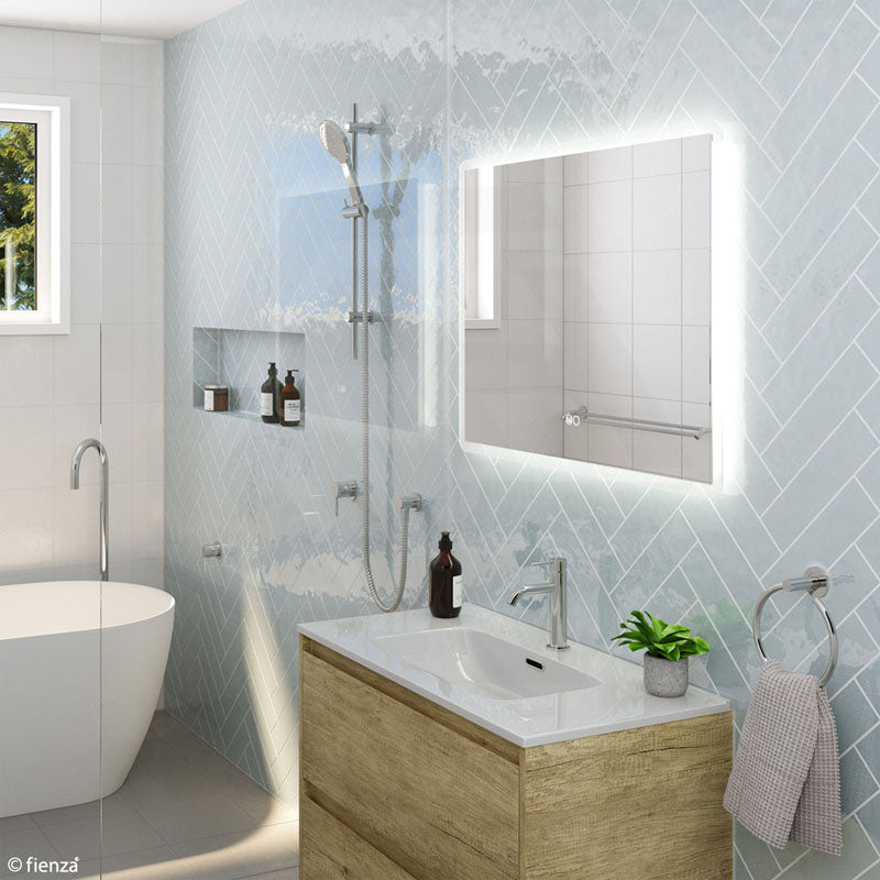 700/900/1200/1400mm Fienza Luciana Rectangular Frosted Edge Frontlit LED Mirror Touch Sensor Vertical/Horizontal