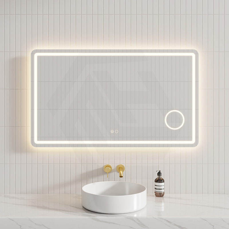 700/900/1200/1400mm Fienza Deejay Rectangular Frosted Edge Frontlit LED Mirror with 3x Magnifier Horizontal Mount Only