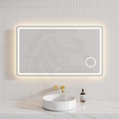 700/900/1200/1400mm Fienza Deejay Rectangular Frosted Edge Frontlit LED Mirror with 3x Magnifier Horizontal Mount Only