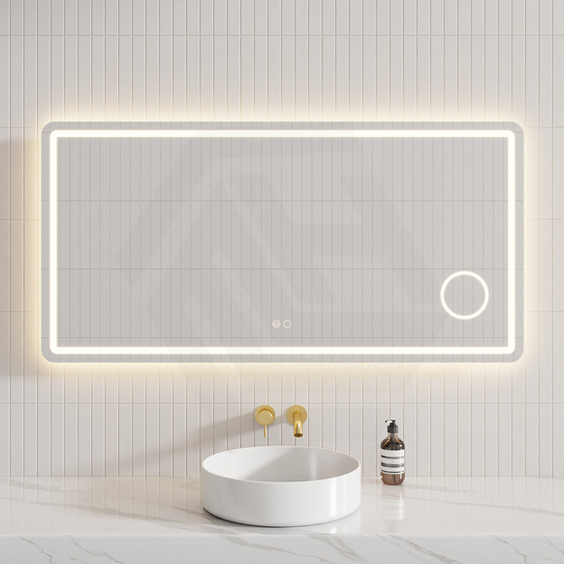 700/900/1200/1400mm Fienza Deejay Rectangular Frosted Edge Frontlit LED Mirror with 3x Magnifier Horizontal Mount Only