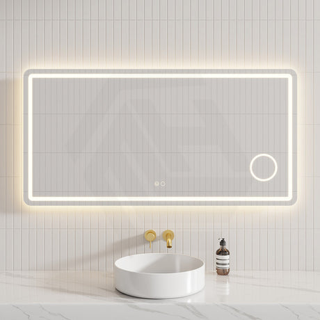700/900/1200/1400mm Fienza Deejay Rectangular Frosted Edge Frontlit LED Mirror with 3x Magnifier Horizontal Mount Only