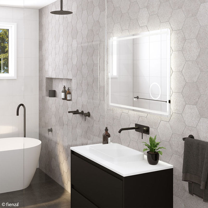700/900/1200/1400mm Fienza Deejay Rectangular Frosted Edge Frontlit LED Mirror with 3x Magnifier Vertical/Horizontal
