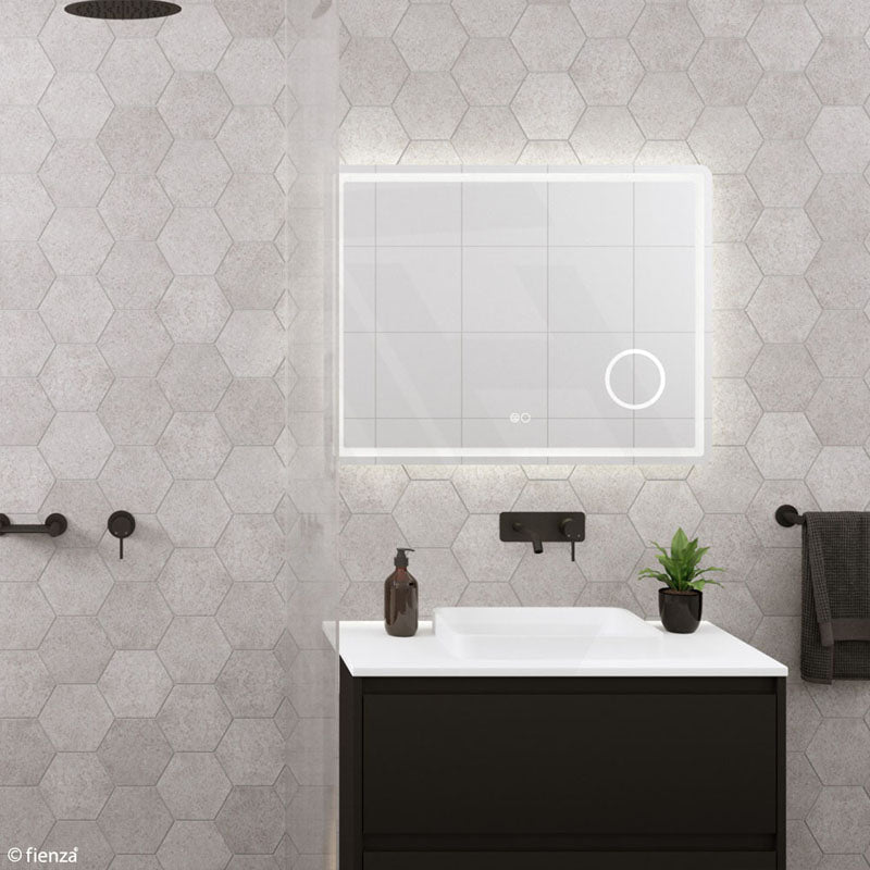 700/900/1200/1400mm Fienza Deejay Rectangular Frosted Edge Frontlit LED Mirror with 3x Magnifier Vertical/Horizontal