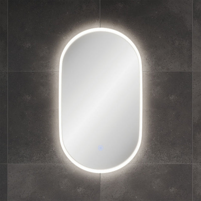 535x940mm Fienza Sansa Pill Framed Touch Sensor Frontlit LED Mirror Matt White