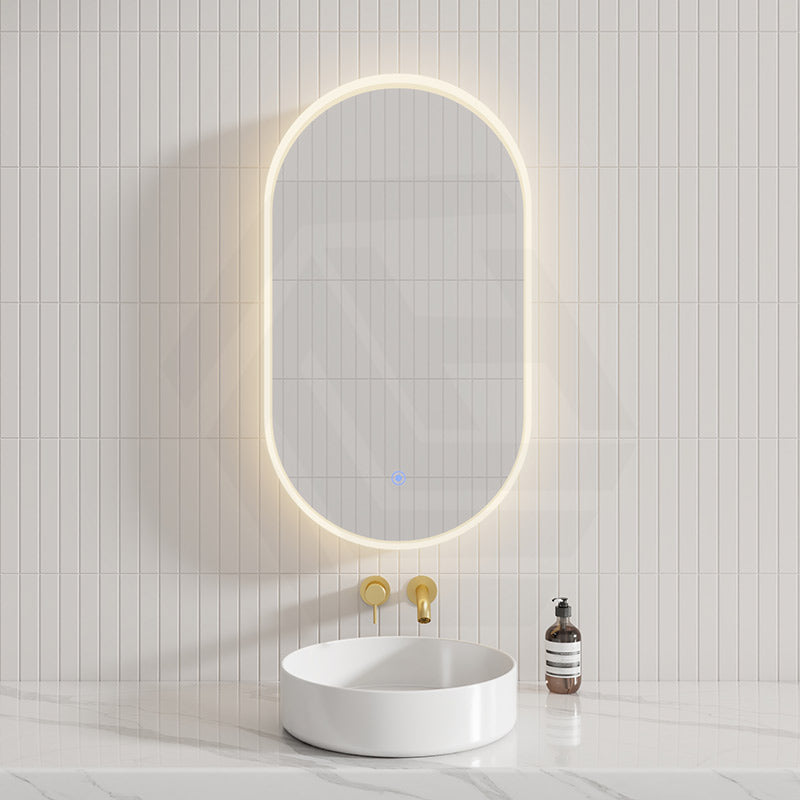 535x940mm Fienza Sansa Pill Frosted Frontlit LED Mirror Matt White Framed Acylic Touch Sensor