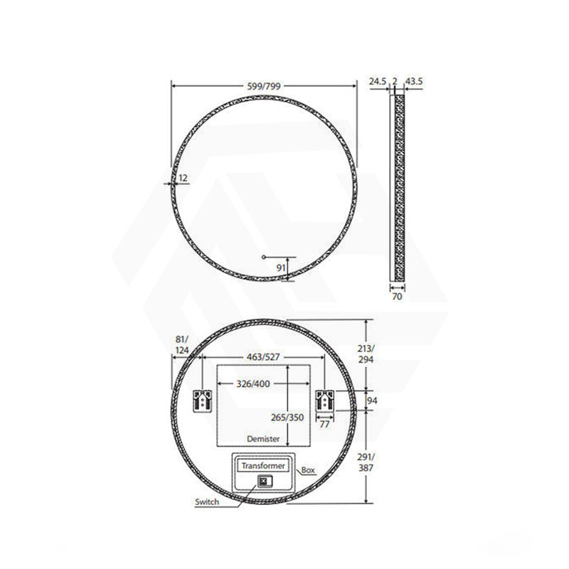 600/800mm Fienza Sansa Frosted Acrylic Round Framed Touch Sensor Frontlit LED Mirror Matt White