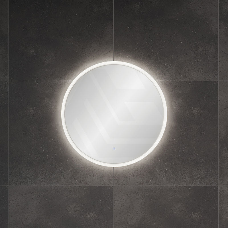 600mm Fienza Sansa Frosted Acrylic Round Framed Touch Sensor Frontlit LED Mirror Matt White