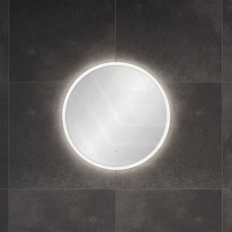 600mm Fienza Sansa Frosted Acrylic Round Framed Touch Sensor Frontlit LED Mirror Matt White