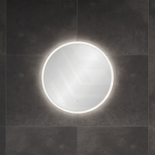 600mm Fienza Sansa Frosted Acrylic Round Framed Touch Sensor Frontlit LED Mirror Matt White