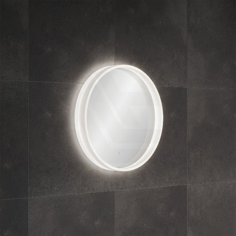 600mm Fienza Sansa Frosted Acrylic Round Framed Touch Sensor Frontlit LED Mirror Matt White
