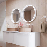 600mm Fienza Sansa Frosted Acrylic Round Framed Touch Sensor Frontlit LED Mirror Matt White