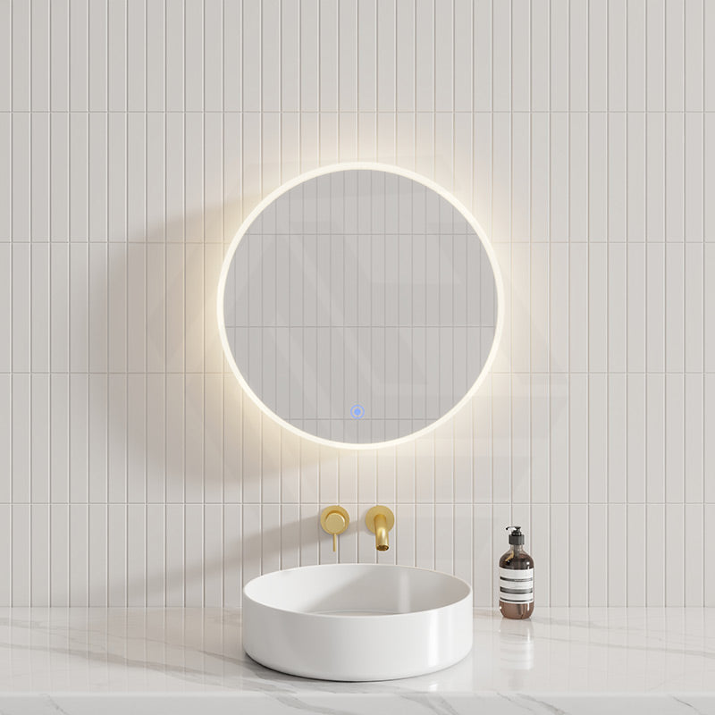 600/800mm Fienza Sansa Frosted Acrylic Round Framed Touch Sensor Frontlit LED Mirror Matt White