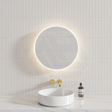 600/800mm Fienza Sansa Frosted Acrylic Round Framed Touch Sensor Frontlit LED Mirror Matt White