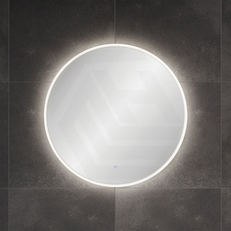 800mm Fienza Sansa Frosted Acrylic Round Framed Touch Sensor Frontlit LED Mirror Matt White