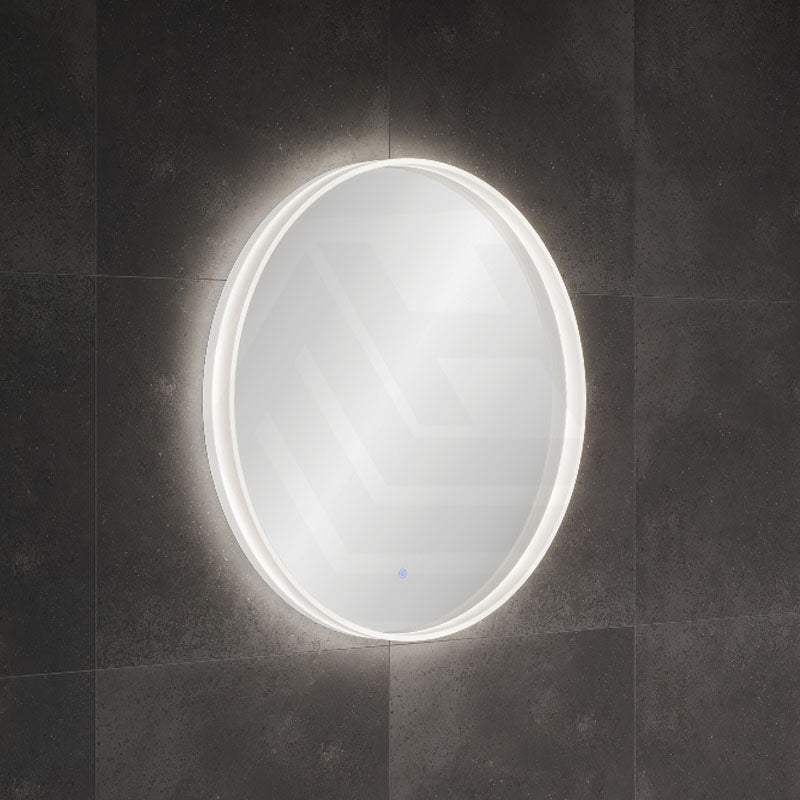 800mm Fienza Sansa Frosted Acrylic Round Framed Touch Sensor Frontlit LED Mirror Matt White