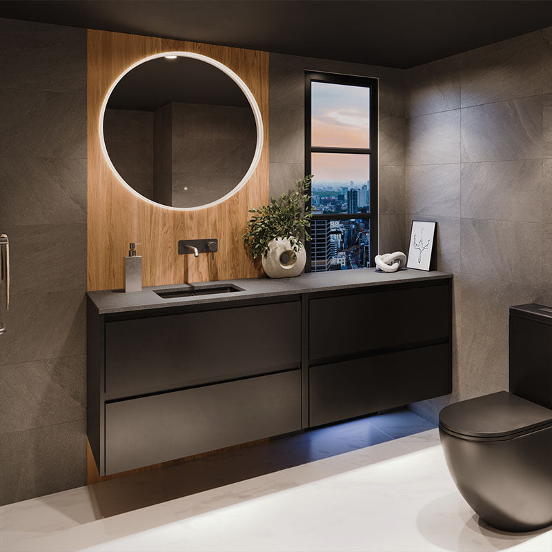 800mm Fienza Sansa Frosted Acrylic Round Framed Touch Sensor Frontlit LED Mirror Matt White
