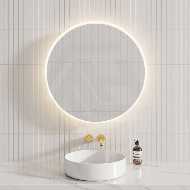 600/800mm Fienza Sansa Frosted Acrylic Round Framed Touch Sensor Frontlit LED Mirror Matt White