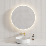 600/800mm Fienza Sansa Frosted Acrylic Round Framed Touch Sensor Frontlit LED Mirror Matt White