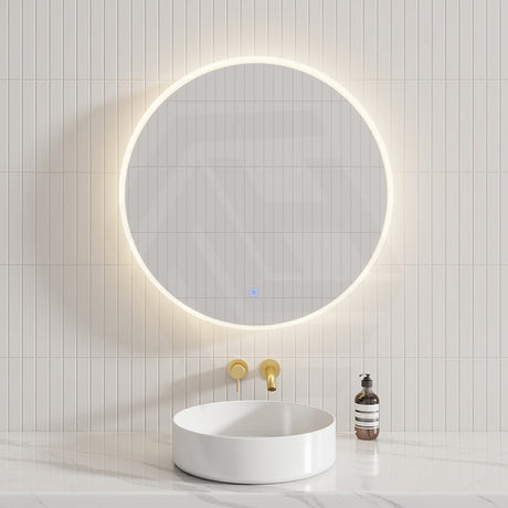 600/800mm Fienza Sansa Frosted Acrylic Round Framed Touch Sensor Frontlit LED Mirror Matt White