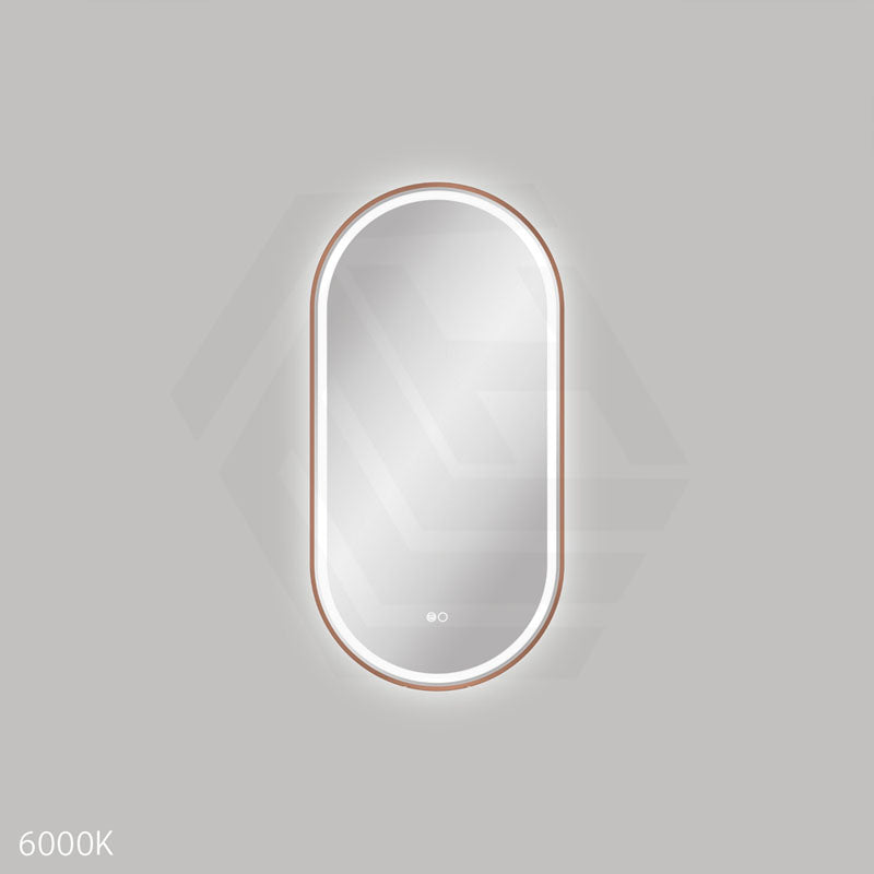 450x900mm Fienza Empire Pill Framed Touch Sensor Frontlit LED Mirror Vertical/Horizontal Brushed Copper