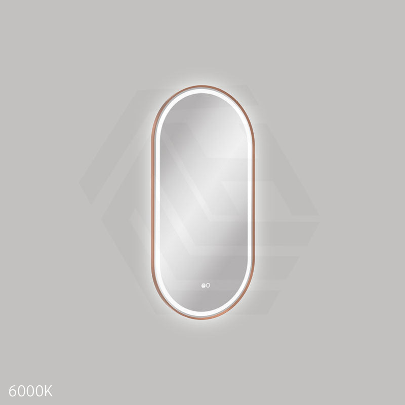450x900mm Fienza Empire Pill Framed Touch Sensor Frontlit LED Mirror Vertical/Horizontal Brushed Copper
